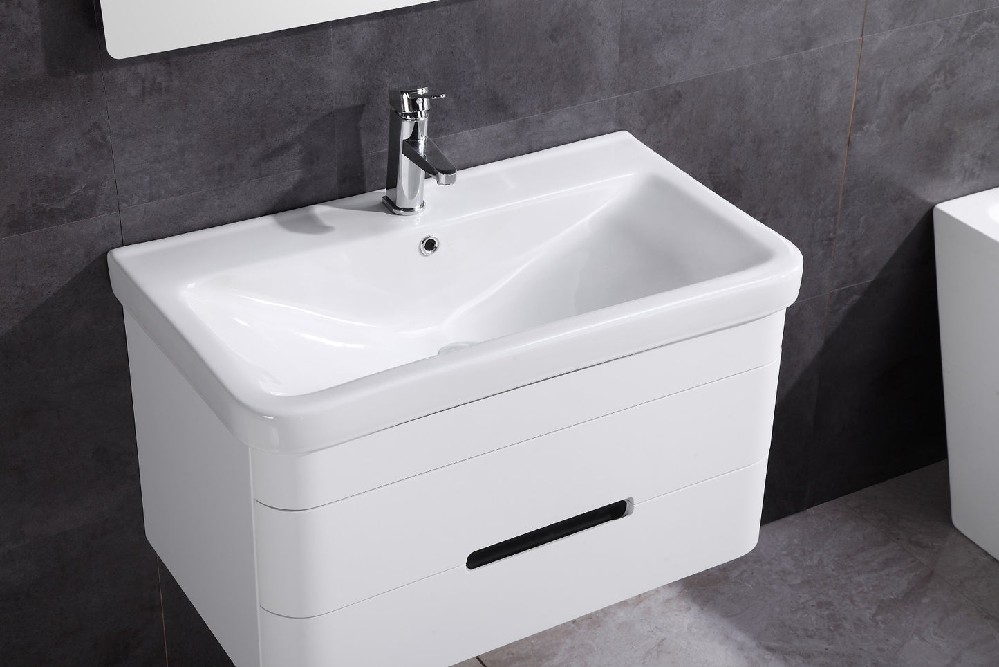 32" Single Sink Floating Vanity with Mirror - PVC and White Ceramic Top