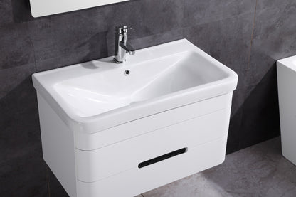 32" Single Sink Floating Vanity with Mirror - PVC and White Ceramic Top