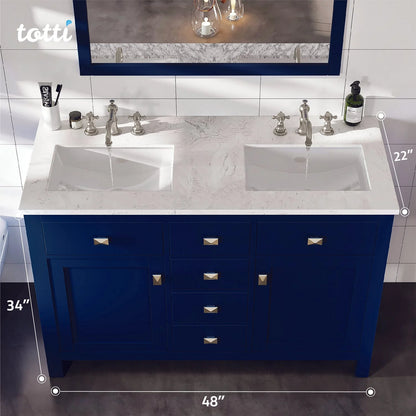 Artemis 48"W x 22"D Double Sink Bathroom Vanity with Carrara Quartz Countertop and Undermount Porcelain Sink