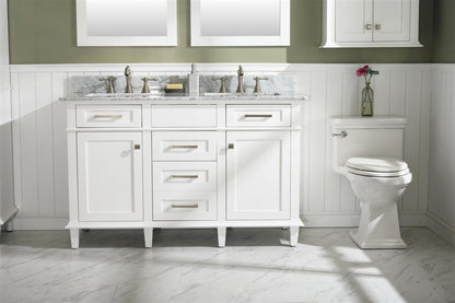 54" Double Sink Vanity Cabinet with Carrara White Marble or Blue Limestone Countertop