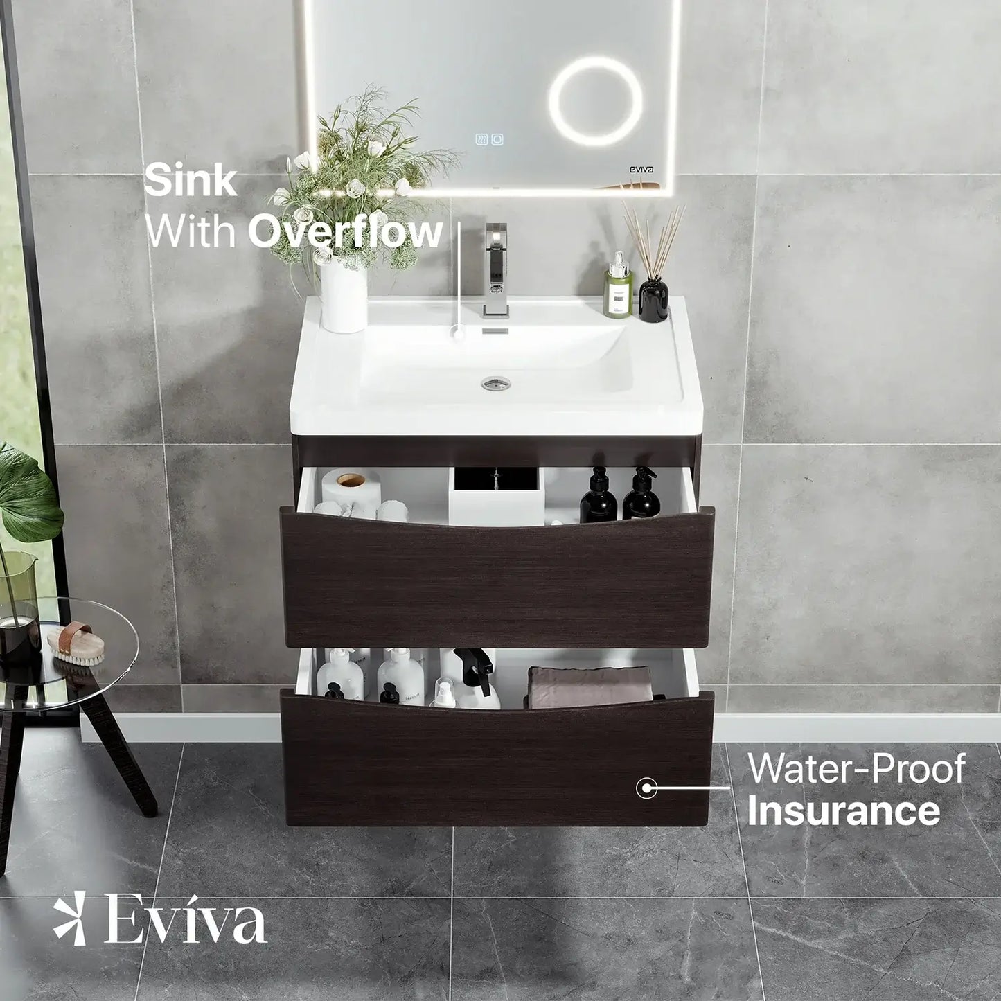 Eviva Smile 30" Wall Mount Modern Bathroom Vanity Set with Integrated White Acrylic Sink