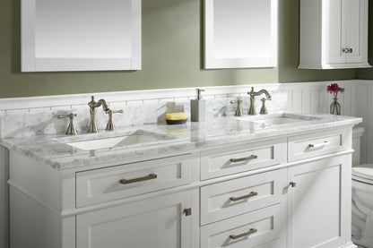 72" Double Sink Vanity Cabinet with Carrara White Marble or Blue Limestone Countertop