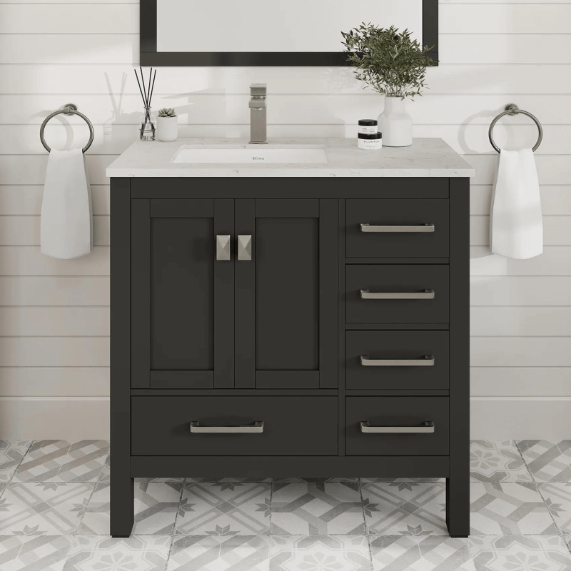 Eviva London 36" Transitional Bathroom Vanity with White Carrara Marble Countertop