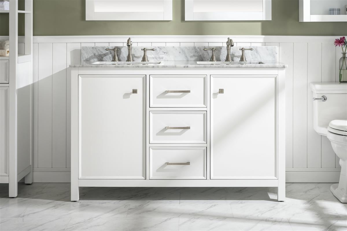 54" Double Sink Vanity Cabinet with Carrara White Marble or Blue Limestone Countertop