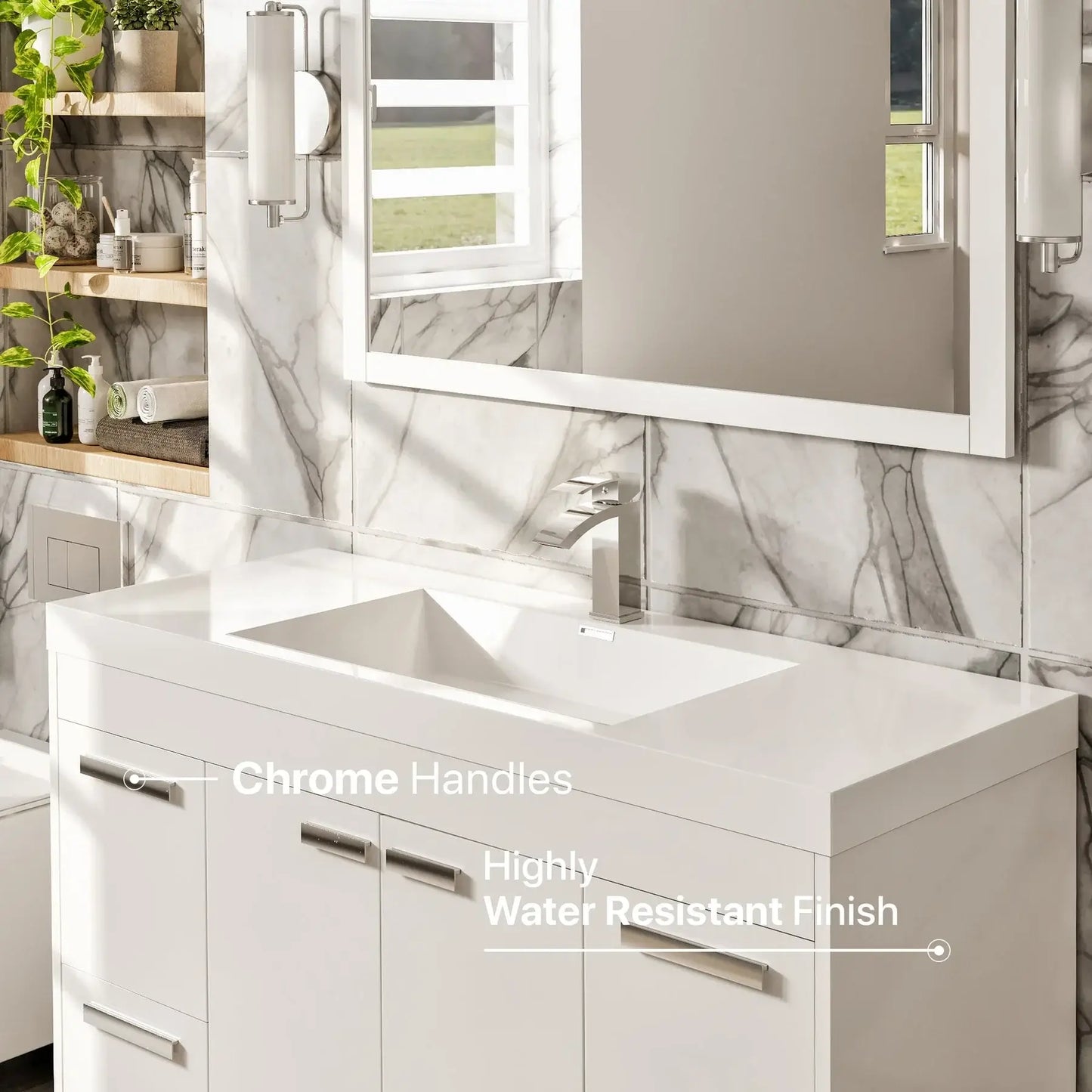 Lugano 42"W x 20"D Single Sink Bathroom Vanity with White Acrylic Countertop and Integrated Sink