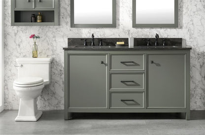 60" Double Sink Vanity Cabinet with Carrara White Marble or Blue Limestone Countertop