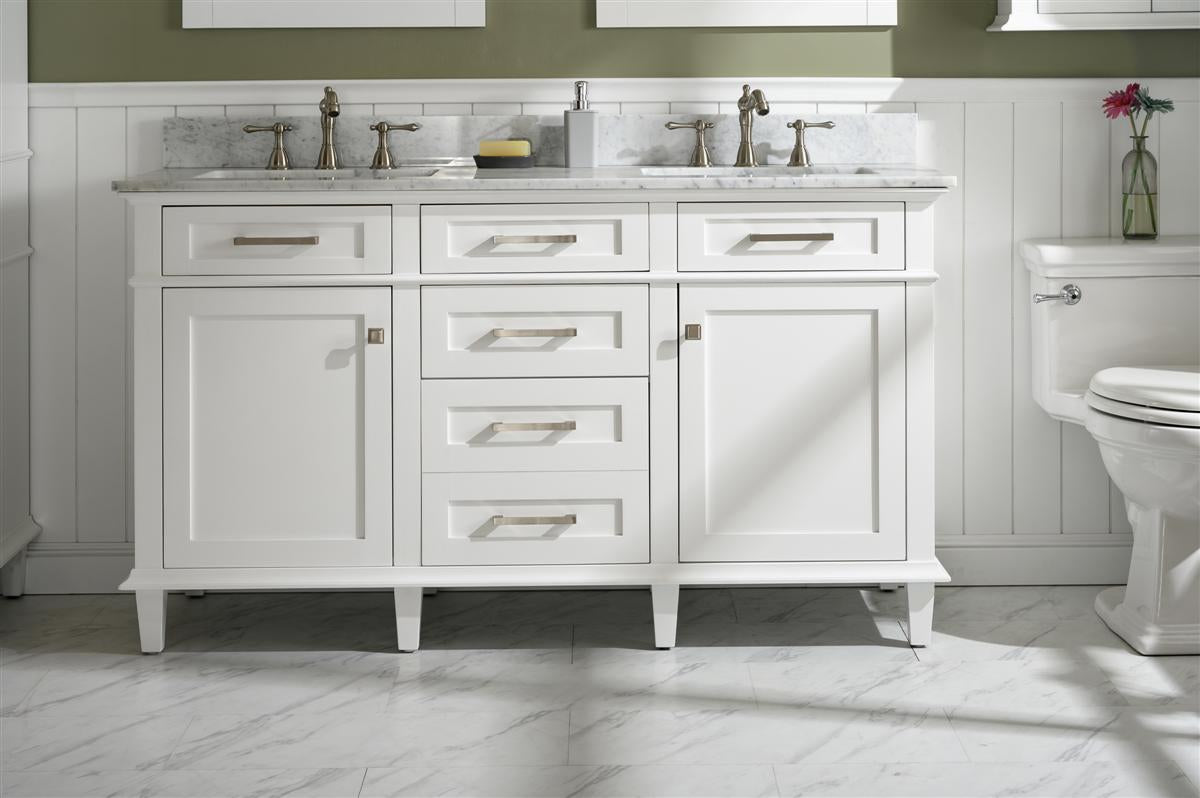 60" Double Sink Vanity Cabinet with Carrara White Marble or Blue Limestone Countertop