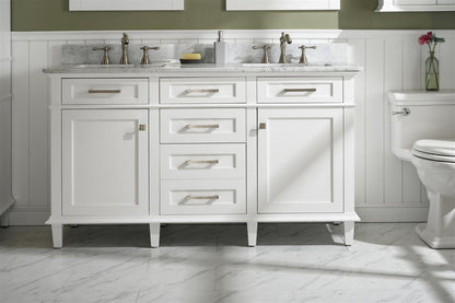 60" Double Sink Vanity Cabinet with Carrara White Marble or Blue Limestone Countertop