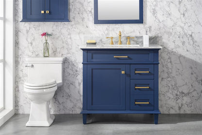 36" Single Sink Vanity Cabinet with Carrara White Marble or Blue Limestone Countertop