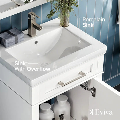 Garci 24"W x 18"D Single Sink Bathroom Vanity with White Porcelain Countertop and Integrated Sink