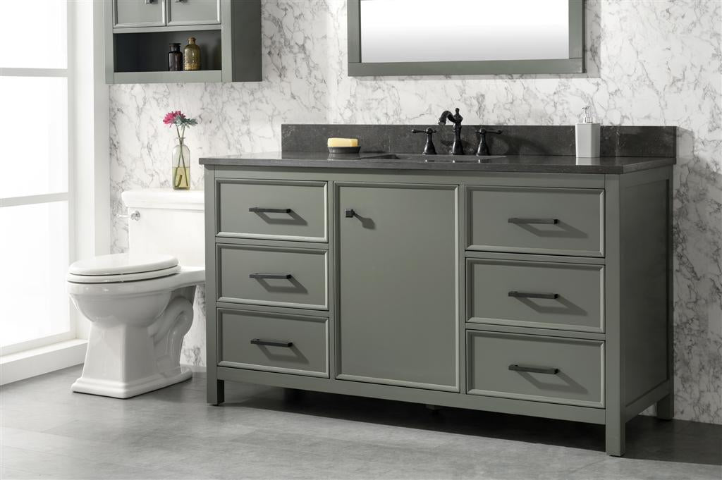 60" Single Sink Vanity Cabinet with Carrara White Marble or Blue Limestone Countertop