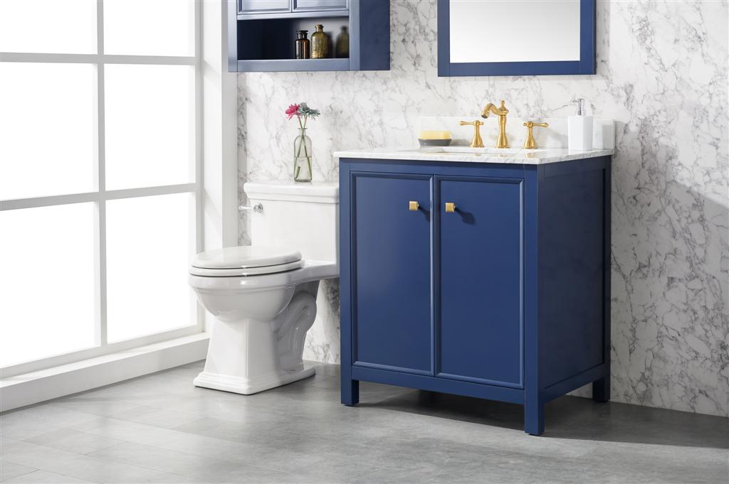 30" Single Sink Vanity Cabinet with Carrara White Marble or Blue Limestone Countertop