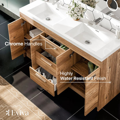 Lugano 60"W x 20"D Double Sink Bathroom Vanity with Acrylic Countertop and Integrated Sink