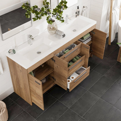 Lugano 72"W x 20"D Double Sink Bathroom Vanity with Acrylic Countertop and Integrated Sink