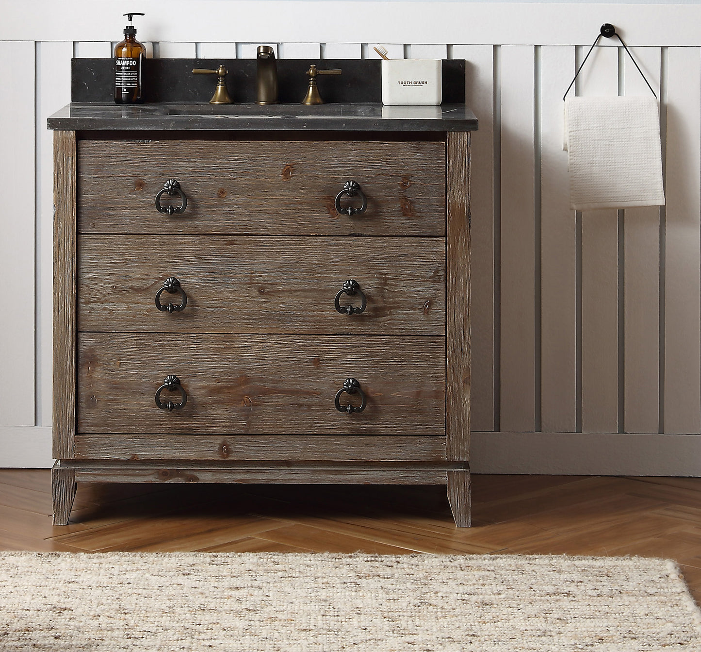 36" Solid Wood Single Sink Vanity with Moon Stone Top