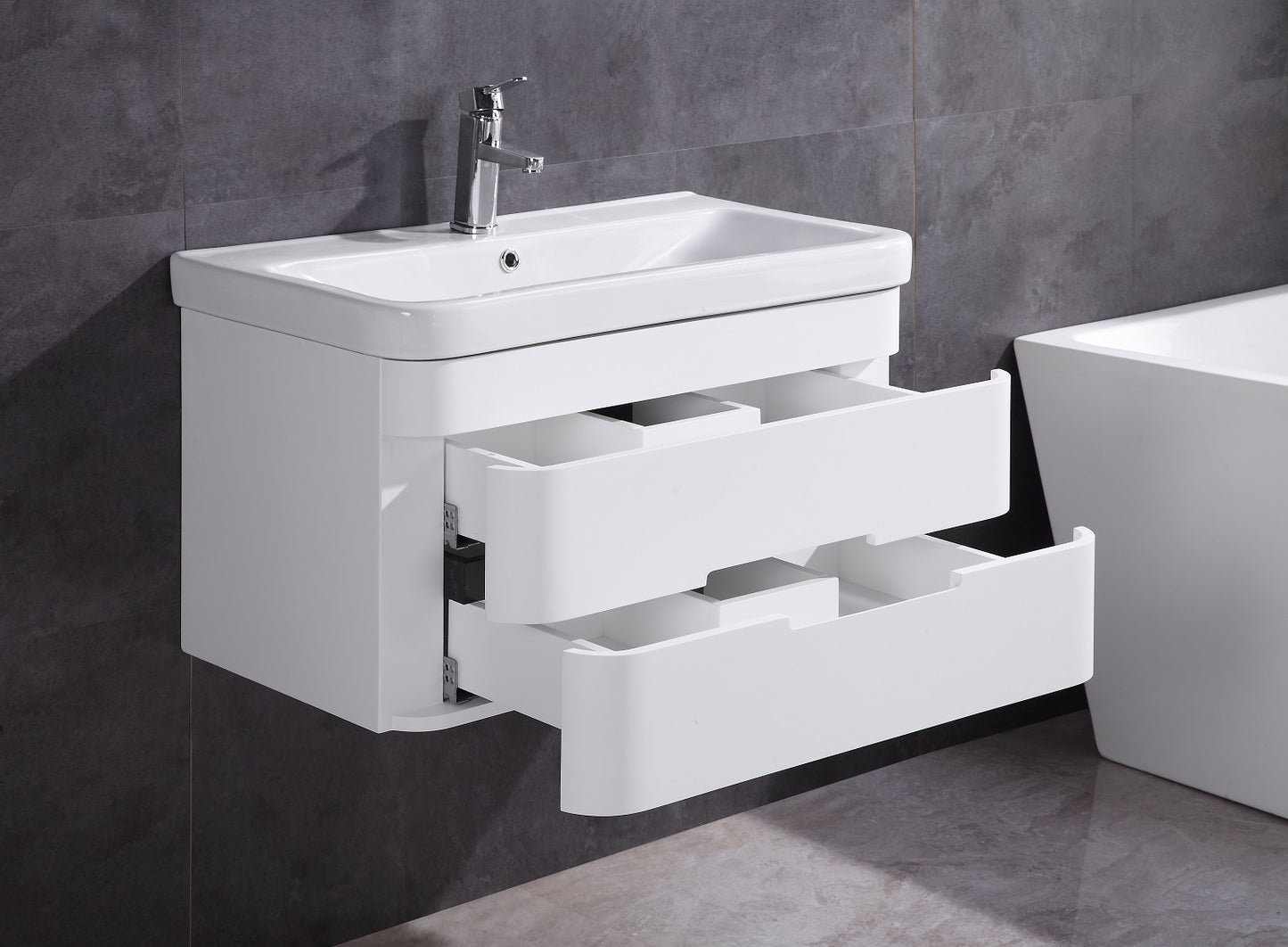 32" Single Sink Floating Vanity with Mirror - PVC and White Ceramic Top