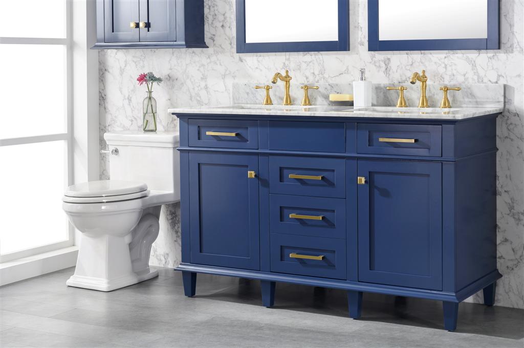 54" Double Sink Vanity Cabinet with Carrara White Marble or Blue Limestone Countertop