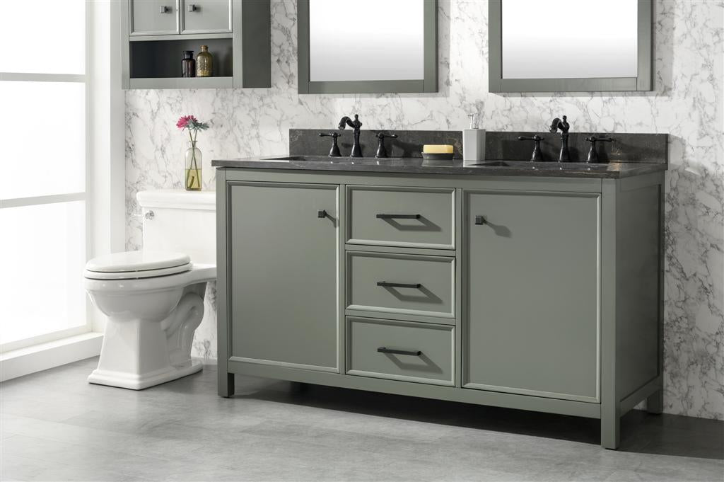 60" Double Sink Vanity Cabinet with Carrara White Marble or Blue Limestone Countertop