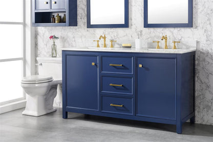 60" Double Sink Vanity Cabinet with Carrara White Marble or Blue Limestone Countertop