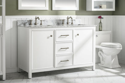 54" Double Sink Vanity Cabinet with Carrara White Marble or Blue Limestone Countertop