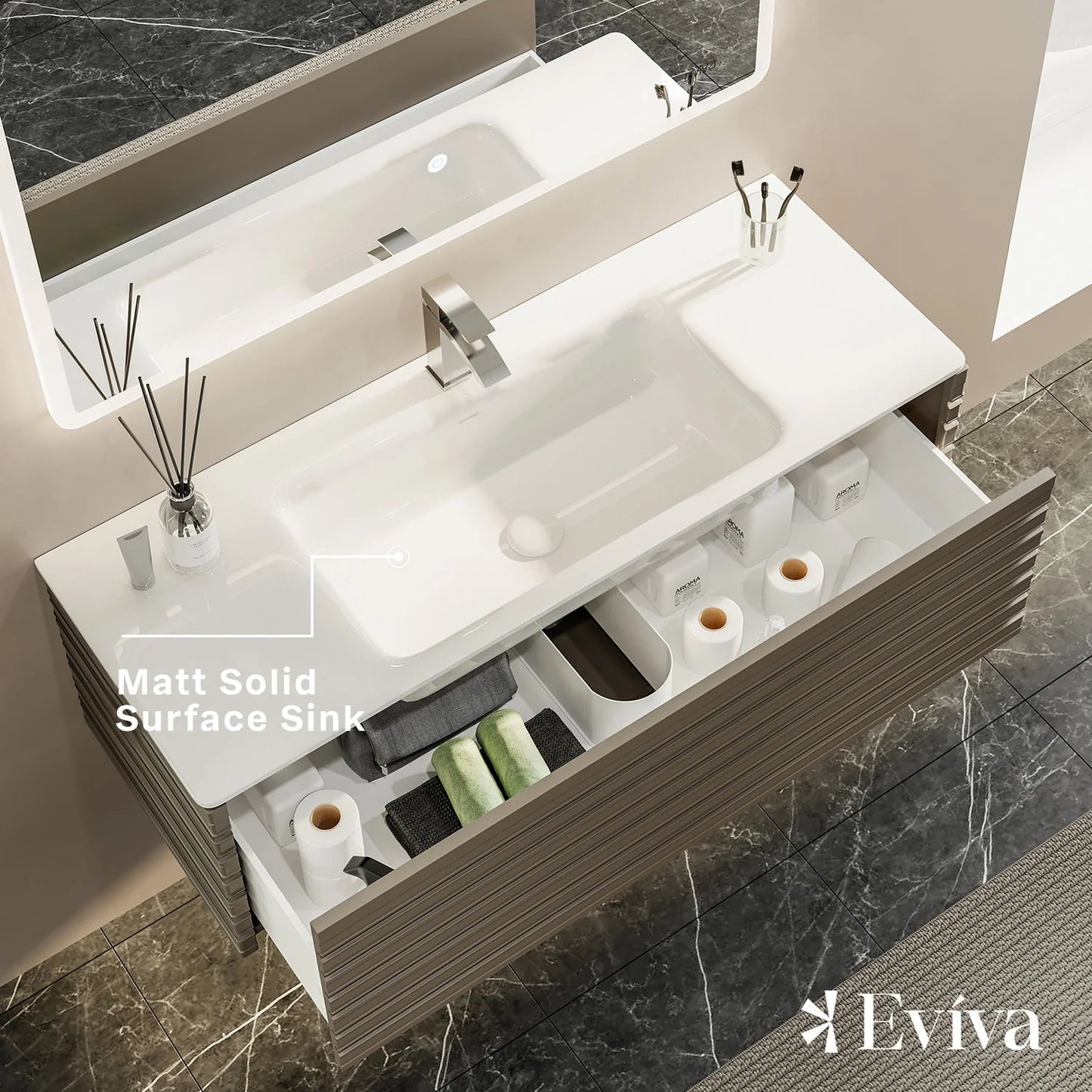 Dream 42"W x 20"D Wall Mount Bathroom Vanity with Solid Surface Countertop and Integrated Sink