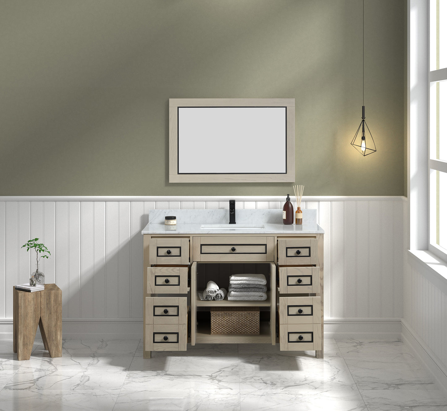 48" Single Sink Vanity with White Carrara Marble Top