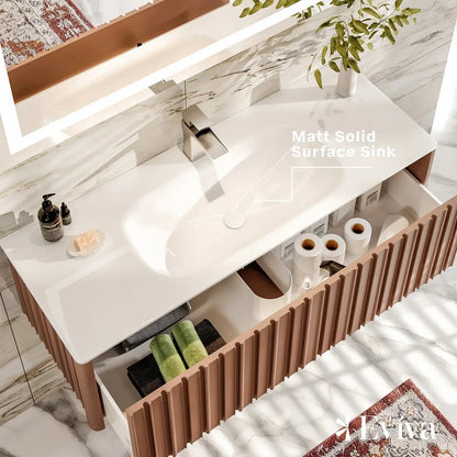 Dolce Vita 48"W x 20"D Wall Mount Bathroom Vanity with White Solid Surface Countertop and Integrated Sink