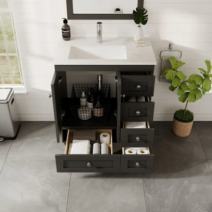 Happy 28"W x 18"D Bathroom Vanity with White Carrara Quartz Countertop and Undermount Porcelain Sink