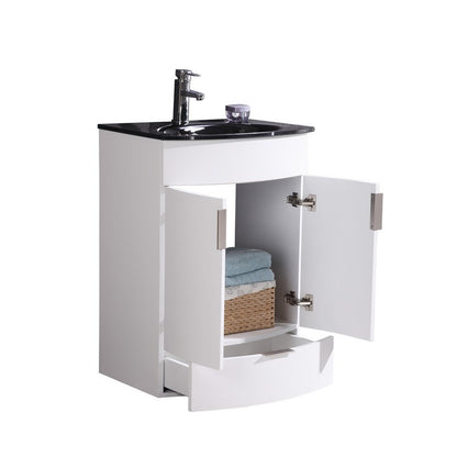 24" Single Sink Freestanding Bathroom Vanity - PVC and Tempered Glass