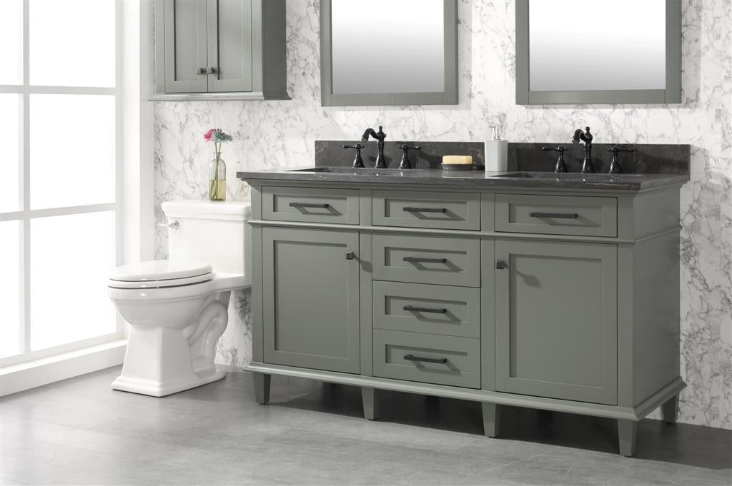 60" Double Sink Vanity Cabinet with Carrara White Marble or Blue Limestone Countertop