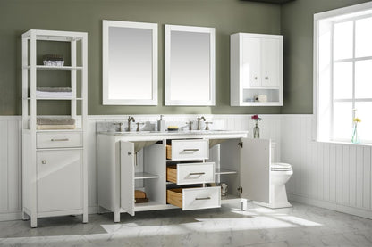 60" Double Sink Vanity Cabinet with Carrara White Marble or Blue Limestone Countertop