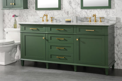 72" Double Sink Vanity Cabinet with Carrara White Marble or Blue Limestone Countertop