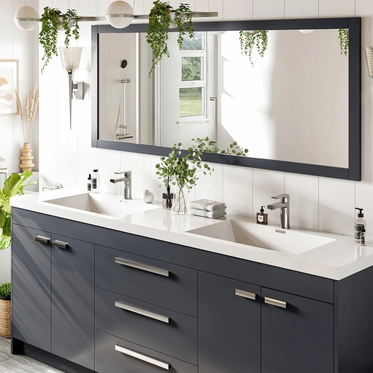 Lugano 84"W x 20"D Double Sink Bathroom Vanity with Acrylic Countertop and Integrated Sink