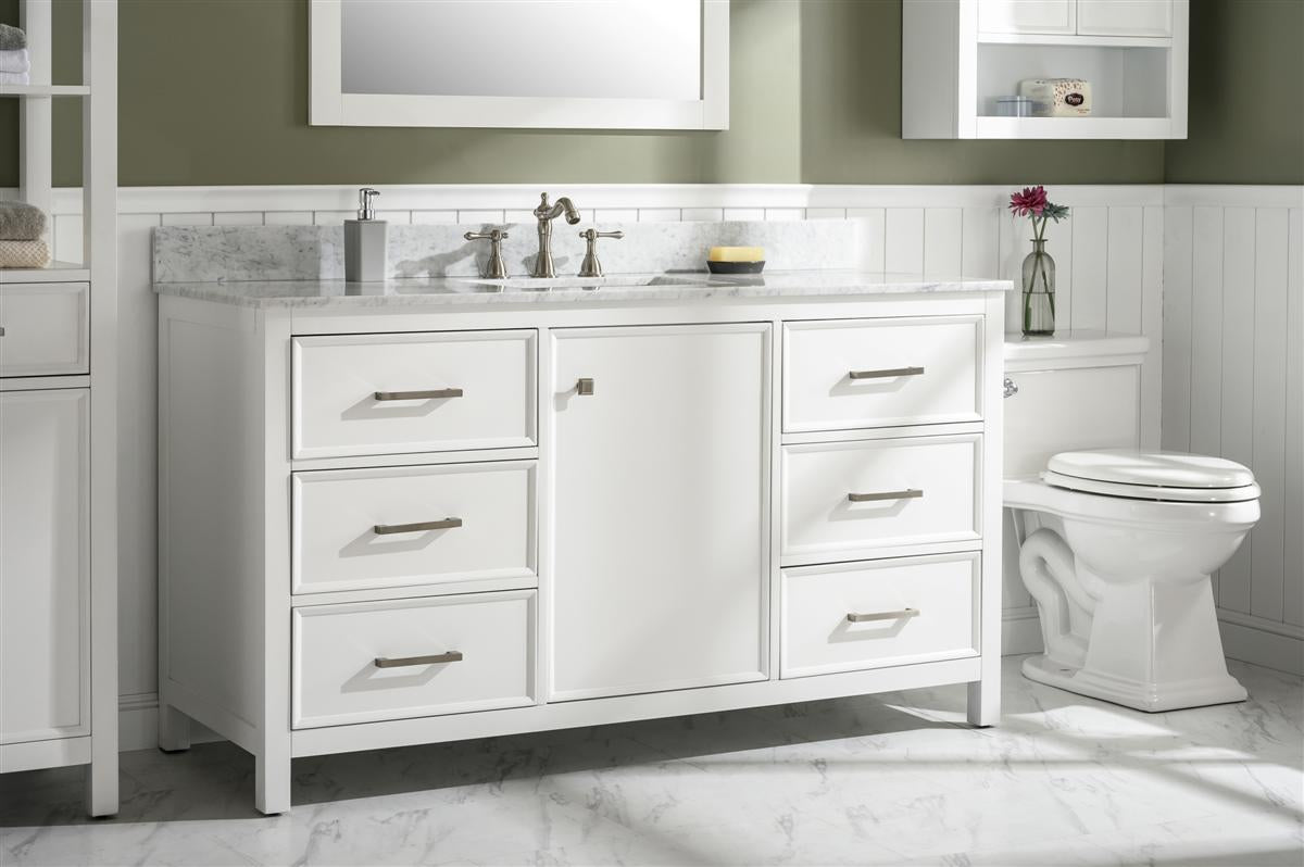 60" Single Sink Vanity Cabinet with Carrara White Marble or Blue Limestone Countertop