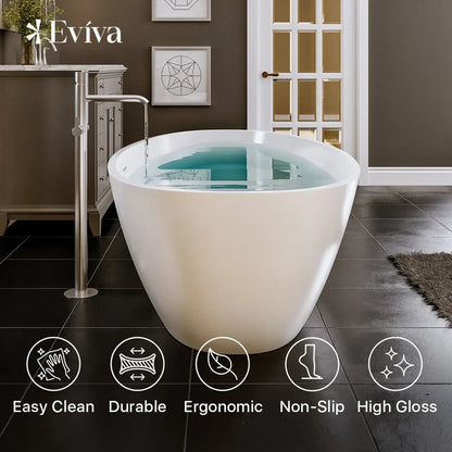 Eviva Mirage 65 Inch Solid Surface Freestanding Bathtub in Matte White