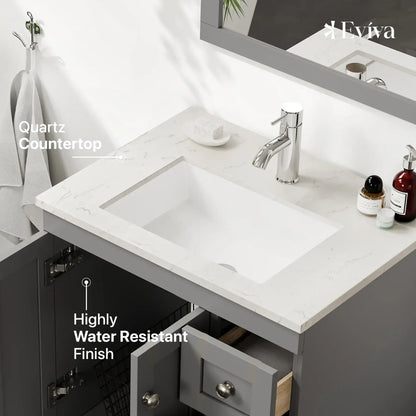 Happy 24"W x 18"D Bathroom Vanity with White Carrara Quartz Countertop and Undermount Porcelain Sink