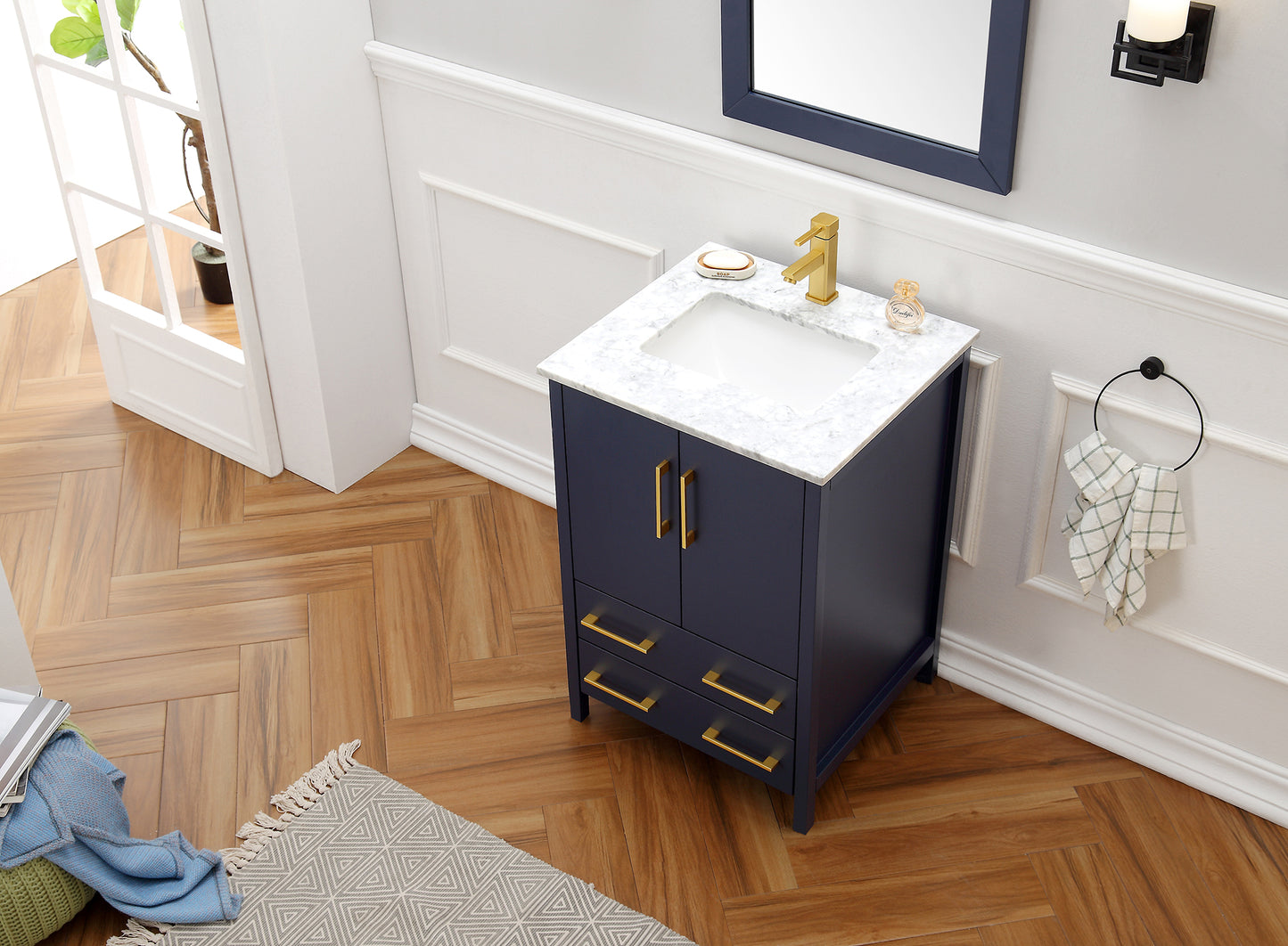 24" Solid Wood Single Sink Bathroom Vanity with Mirror