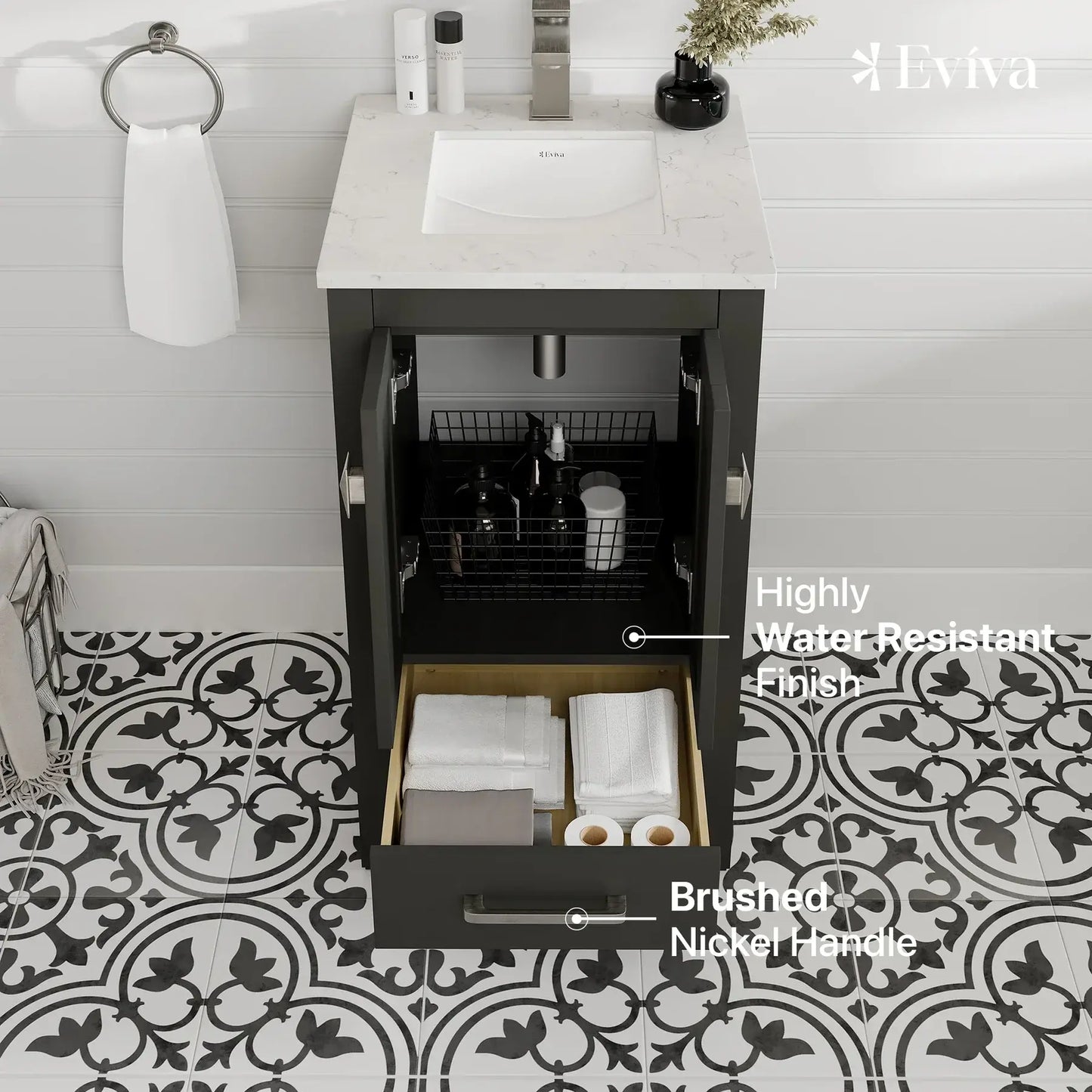 Eviva London 20" Transitional bathroom vanity with white Carrara marble countertop