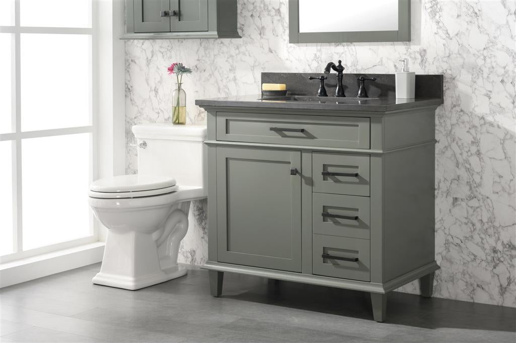 36" Single Sink Vanity Cabinet with Carrara White Marble or Blue Limestone Countertop