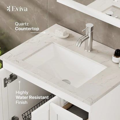 Happy 24"W x 18"D Bathroom Vanity with White Carrara Quartz Countertop and Undermount Porcelain Sink