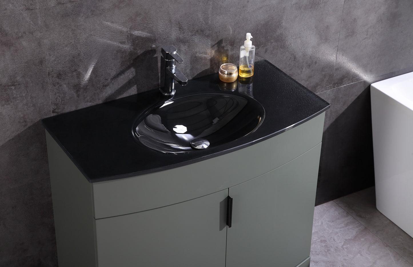 36" Single Sink Freestanding Bathroom Vanity - PVC and Tempered Glass