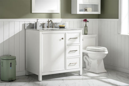 36" Single Sink Vanity Cabinet with Carrara White Marble or Blue Limestone Countertop