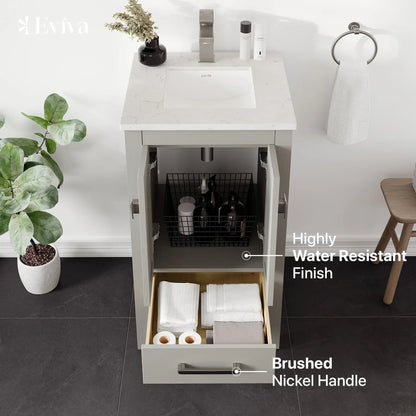 Eviva London 20" Transitional bathroom vanity with white Carrara marble countertop