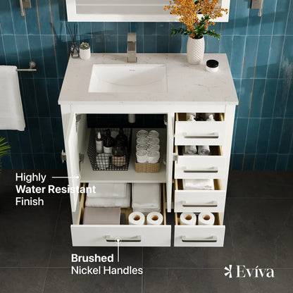 Eviva London 36" Transitional Bathroom Vanity with White Carrara Marble Countertop