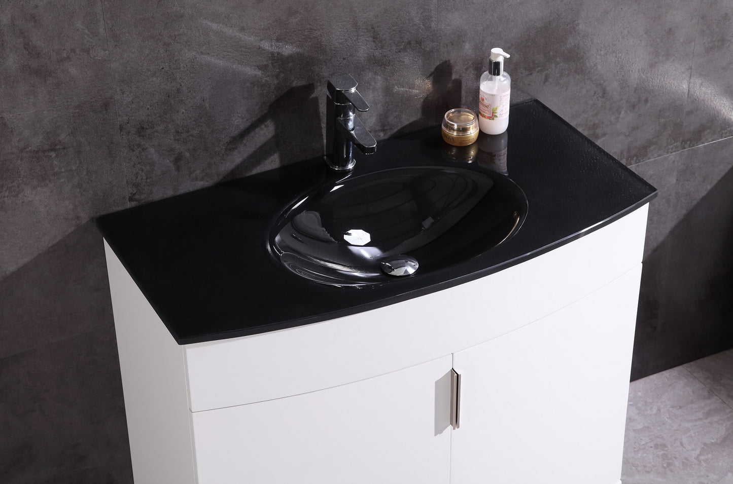 36" Single Sink Freestanding Bathroom Vanity - PVC and Tempered Glass