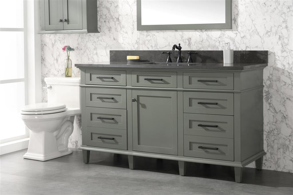 60" Single Sink Vanity Cabinet with Carrara White Marble or Blue Limestone Countertop