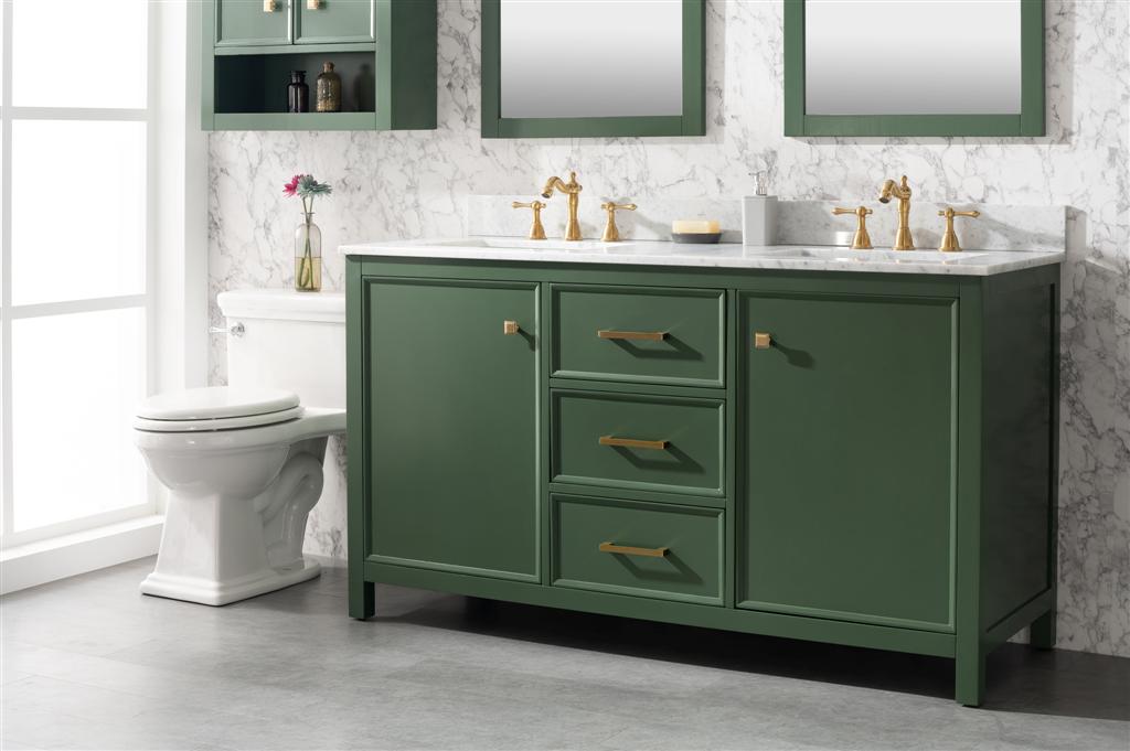 60" Double Sink Vanity Cabinet with Carrara White Marble or Blue Limestone Countertop