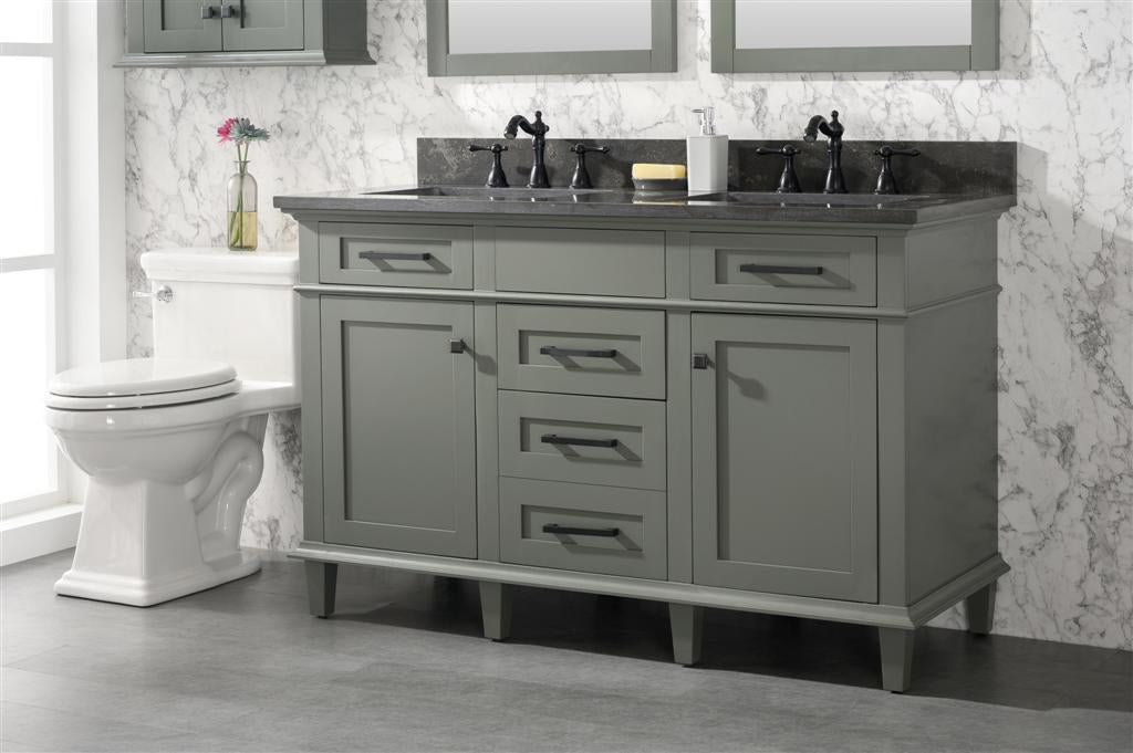 54" Double Sink Vanity Cabinet with Carrara White Marble or Blue Limestone Countertop