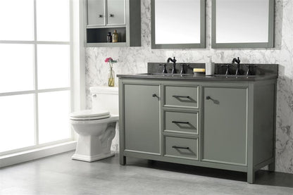 54" Double Sink Vanity Cabinet with Carrara White Marble or Blue Limestone Countertop