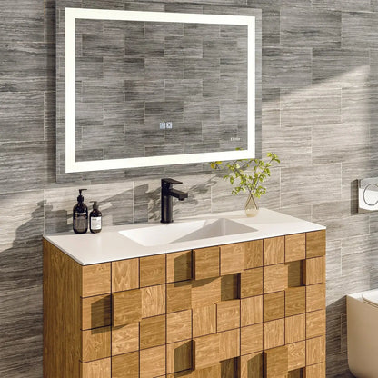 Eviva Mosaic 33 in. Wall Mounted Oak Bathroom Vanity with White Integrated Solid Surface Countertop